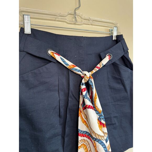 MANGO - High Waisted Navy Blue Women's Shorts with Scarf Belt Size 4 - Picture 6 of 8